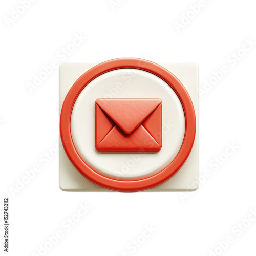 Free Download 3D Red Mail Icon on White Square with Circle Border Email Message on transparent background - GFXLoad