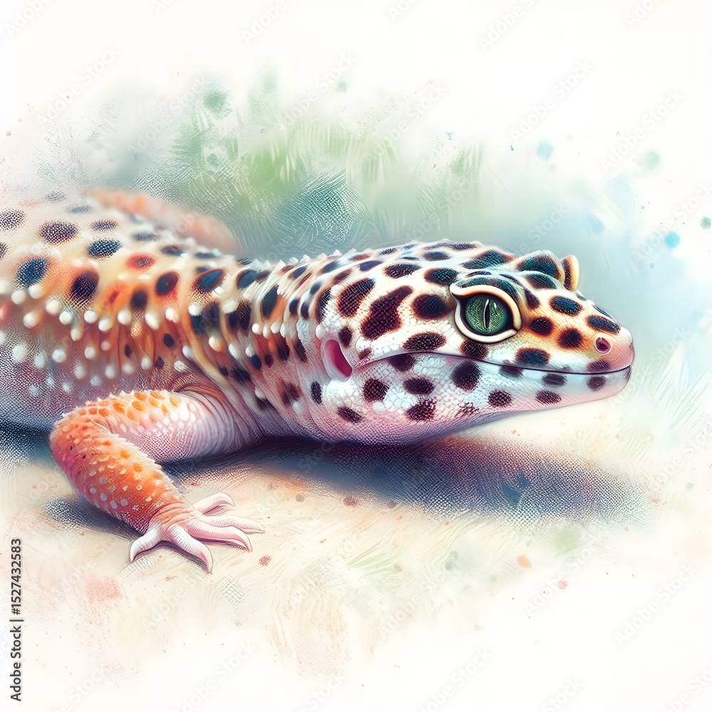 Naklejka premium 레오파드 게코, 파스텔화, jpeg (Leopard gecko, pastel painting, jpeg) 