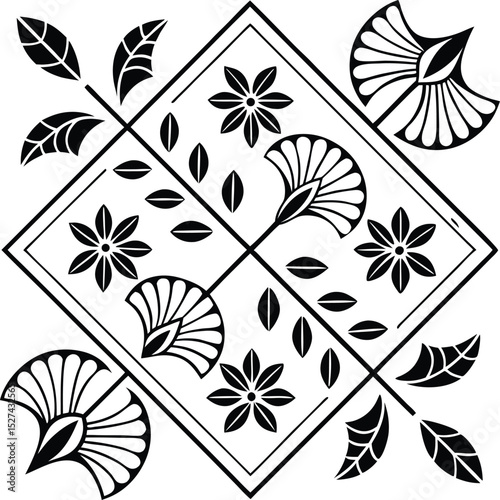 Vibrant alpona folk art design traditional south asian pattern
