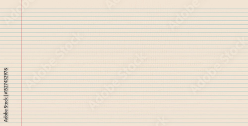 Pad lined horizontal textured paper.Beige worksheet with stripes. Blank empty page of binder. Wide line grid backdrop. Vector school notepad cover illustration. Scrapbook stationary.