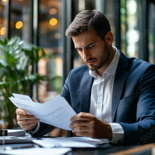 Businessman holding Policy document agreement contract insurance portfolio strategy coverage terms benefits claims liability protection security plan.