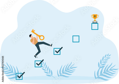 Successful tasks on way to result, tracking progress of project or workflow, planning and strategy to successfully achieve the target
