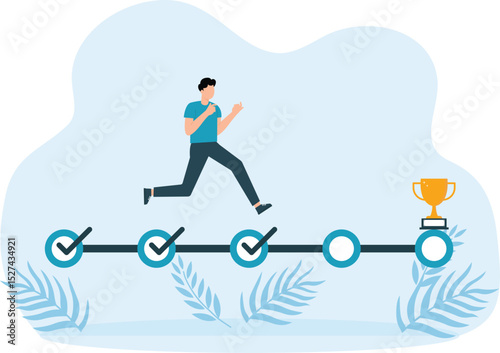 Tracking achievements during a project or work process, progress or path to achieve goals, strategic business planning concept
