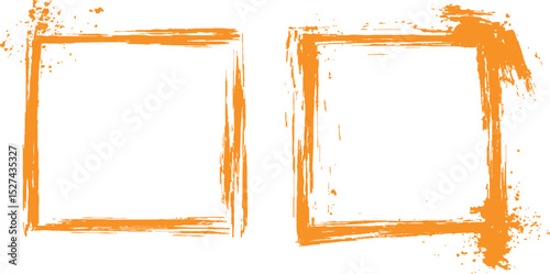 Frame is drawn with brush strokes on white background. Vector orange square grunge frame on a transparent background.