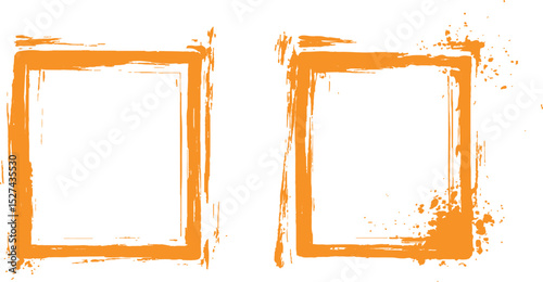 Frame is drawn with brush strokes on white background. Vector orange square grunge frame on a transparent background.
