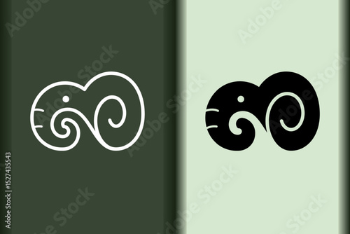 Vector of elephant logo design curve linear and silhouette icon minimal style. Creative simple animal on green background for artwork. Modern flat icon elephant head shape graphic illustration.