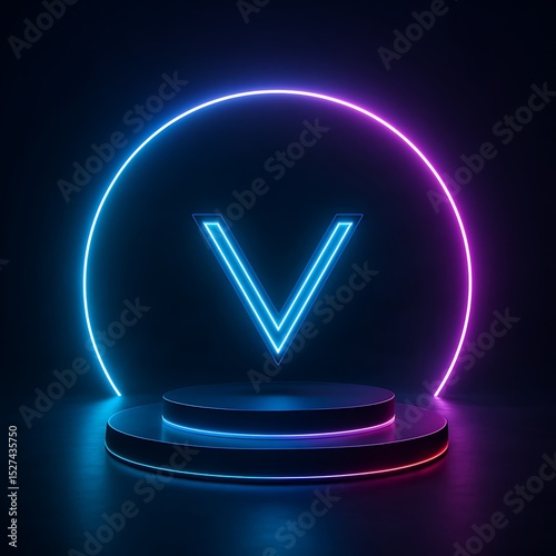 Neon V Arrow Stage Glowing Cyberpunk Background