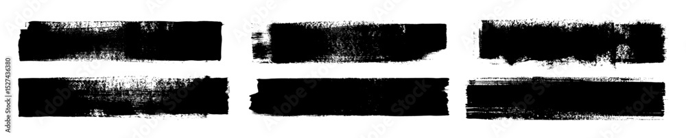 Straight line vector brush strokes. Black hand drawn stripes, smears. Chinese or Japanese calligraphy brushstrokes set. Rough grunge thick paint line texture. Vector sketch rectangle text boxes