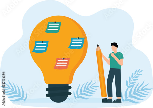  Creative thinking and brainstorming to achieve goals, big idea for solving business problems, searching for new opportunities and direction
