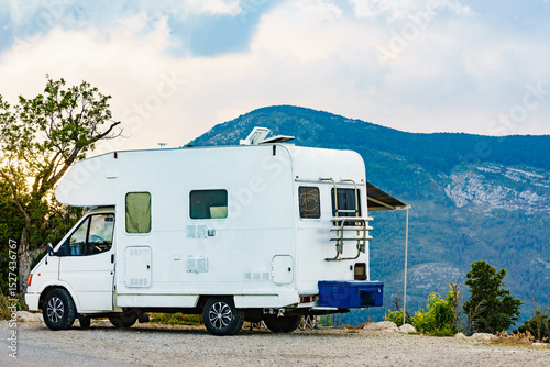 Rv camper in mountains, Verdon Gorge France.