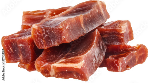 Raw piece of fresh red meat with marbled texture isolated on white background
