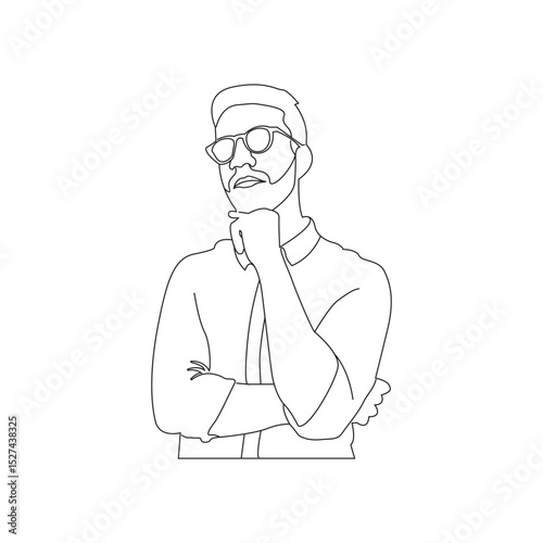 A man thinking vector hand drawn line art a man lost in thoughts chaos line drawing