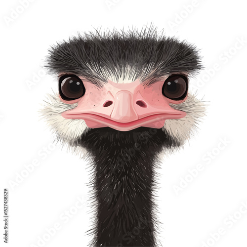 Ostrich Close Up vector 2D flat illustration, isolated on a white background.
