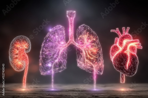 Abstract Representation of Human Organs in Digital Style with Colorful Neon Effects
