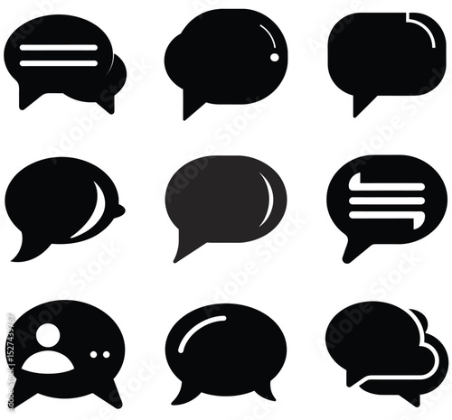 Collection of Black Speech Bubbles Icons