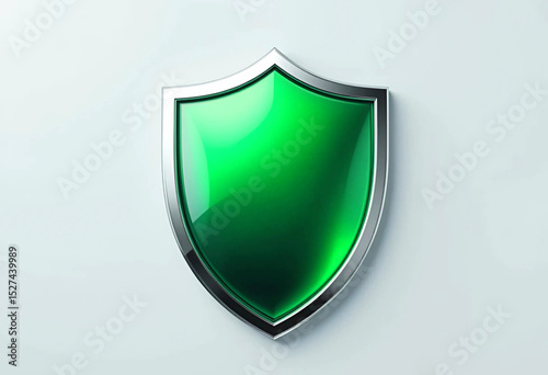 3D cyber security protection green shield icon on isolated white background.