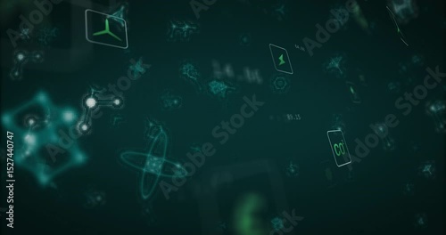 On start teal space revealing 3D data icons rotating and glowing illustrating sustainability data