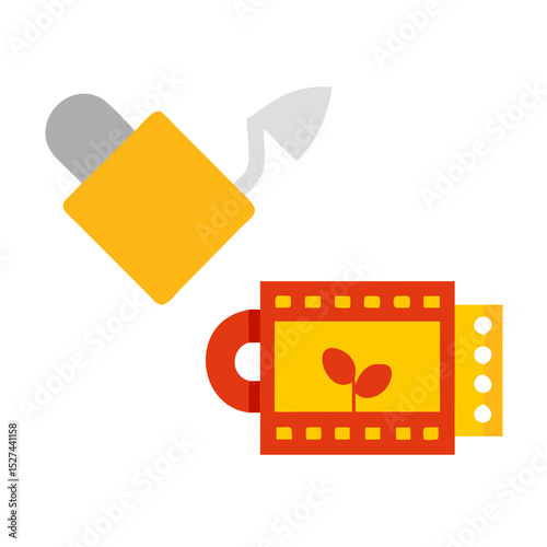 Biodegradable Film and Watering Can Cutout illustration
