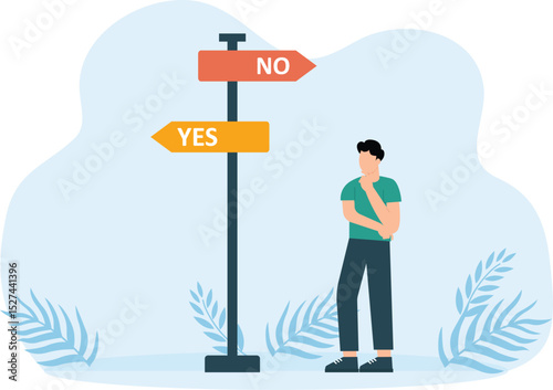 Business decision making, choose alternative for yes or no, leadership to direct business to succeed concept
