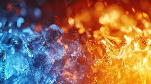 High temperature and ice symbolizing extreme weather conditions, with hot and cold contrasts.
