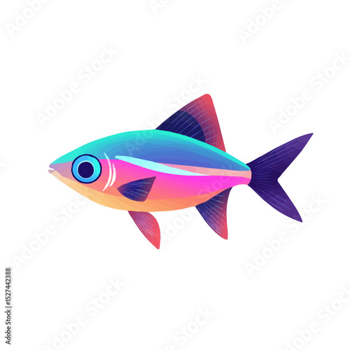 Neon Tetra vector 2D flat illustration, isolated on a white background.