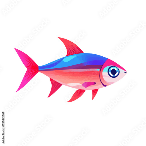 2D flat Neon Tetra illustration vector, isolated on a white background.