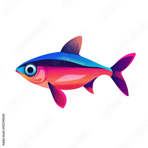 Neon Tetra illustration vector 2D flat, isolated on a white background.