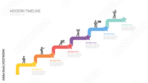 Infographics star line symbol timeline business 6 steps to success template.