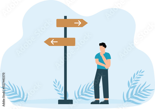 Business decision making and career path, work direction or choose the right way to success concept
