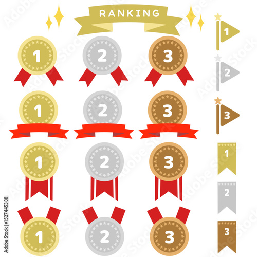 ランキング　メダルアイコンセット　金銀銅　ベクターイラスト