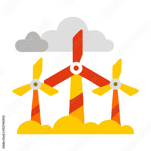 Wind Turbine Cluster illustration with Blue Sky Background