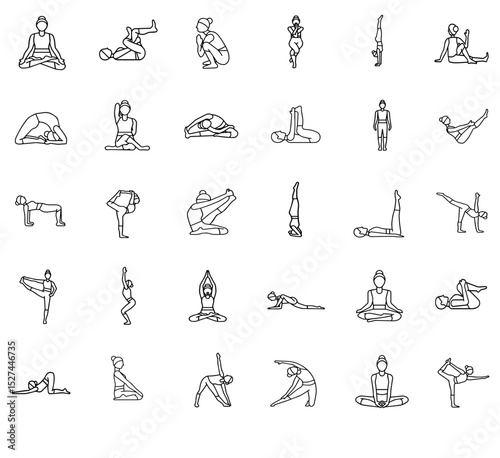 Yoga Pose Icons Set — Modern Fitness & Wellness Graphics