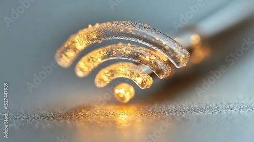 A glowing wifi symbol, frosted with water droplets