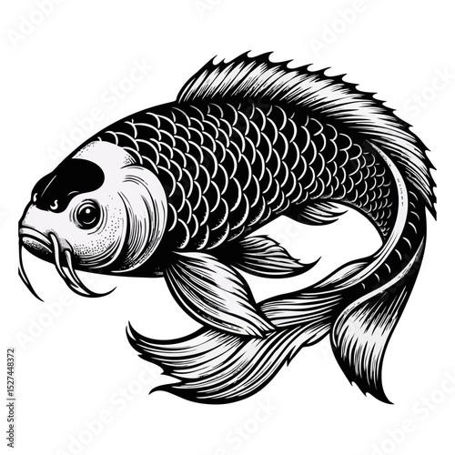 Koi fish engrave logo icon design black white design