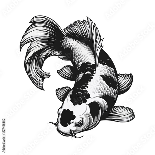 Koi fish engrave logo icon design black white design