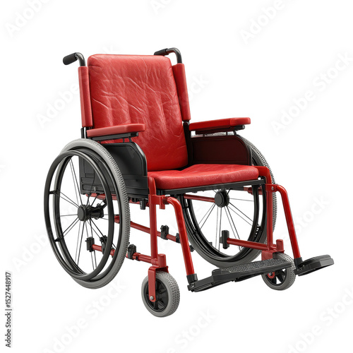 Sleek Red Wheelchair Isolated Mobility Aid Disability Support on transparent background