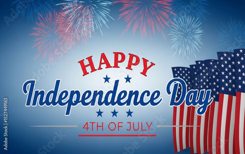 Happy Independence Day with Fireworks and American Flags | Patriotic 4th of July Celebration Background for Holiday Greetings, Social Media and Marketing