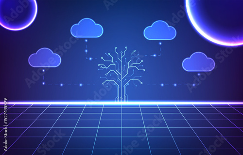 Abstract cyberpunk technology background. Design for cloud circuit board futuristic future digital futuristic electronic data.