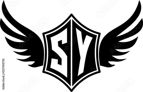 SY logo emblem with winged and shield template