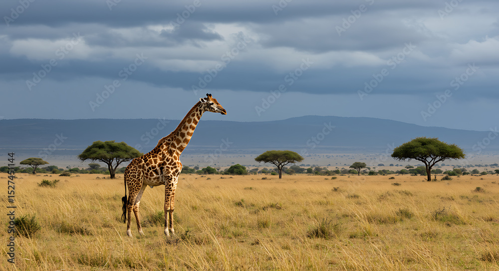 Obraz premium a giraffe standing in a vast savanna