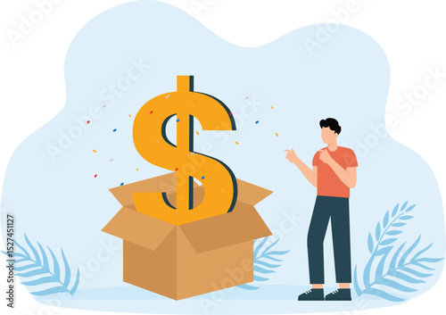 Surprise money or reward and bonus or salary raise, investment profit and dividend or high return stock

