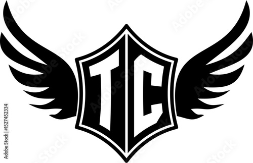 TC logo emblem with winged and shield template