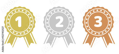 シンプルなランキング メダルアイコンセット 単色　金銀銅　ベクターイラスト
