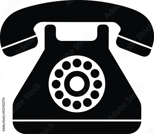 Simple black landline telephone icon vector graphic
