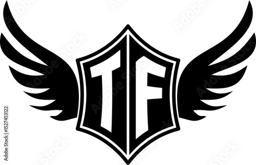 TF logo emblem with winged and shield template