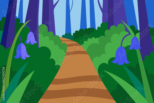 Serene Forest Path A Tranquil Woodland Walk Amidst Blooming Bluebells