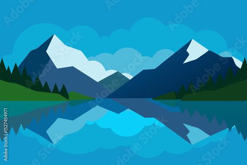Serene Mountain Lake Reflection A Peaceful Landscape Illustration