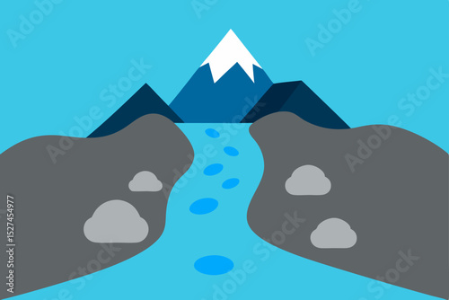 Mountain River Path Journey to the Summit, Footprints on the Trail, Nature's Serenity
