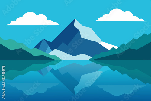 Serene Mountain Lake Reflection A Stunning Landscape Illustration