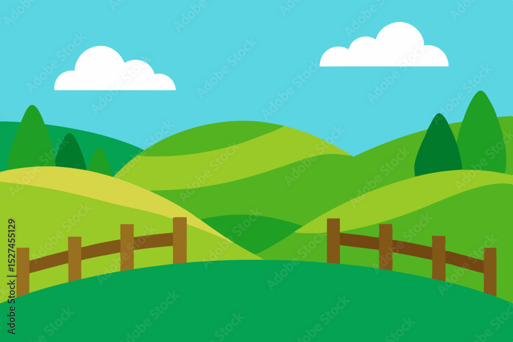 Obraz premium Serene Rolling Hills Landscape A Picturesque Green Valley Scene